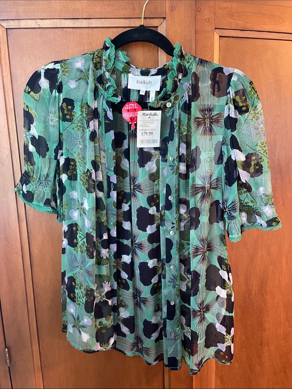 ba&sh short sleeve elegant sheer button down top.